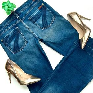 7 For All Mankind "Dojo" Jeans Blue 7s Dark Wash Wide Leg Flare Size 29